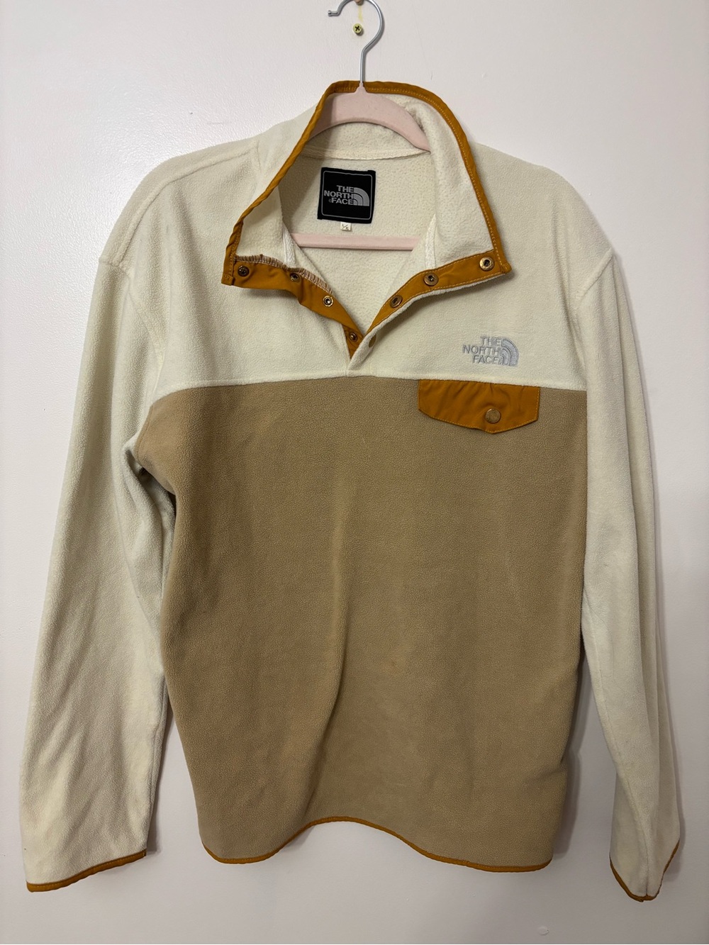 The North Face Cragmont Colorblock Fleece Snap Pullover Cream/Tan L/XL